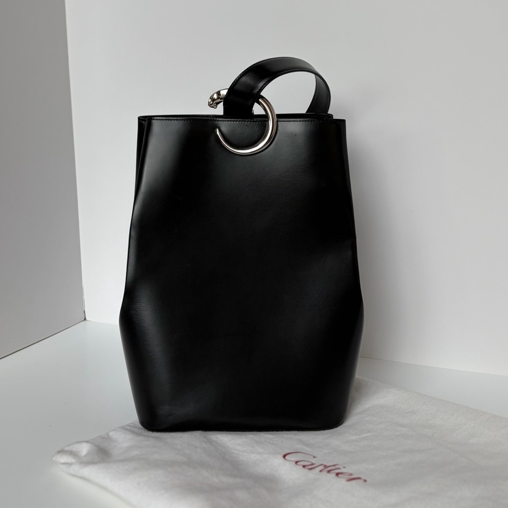Cartier Black Leather Panthere One Shoulder Backpack